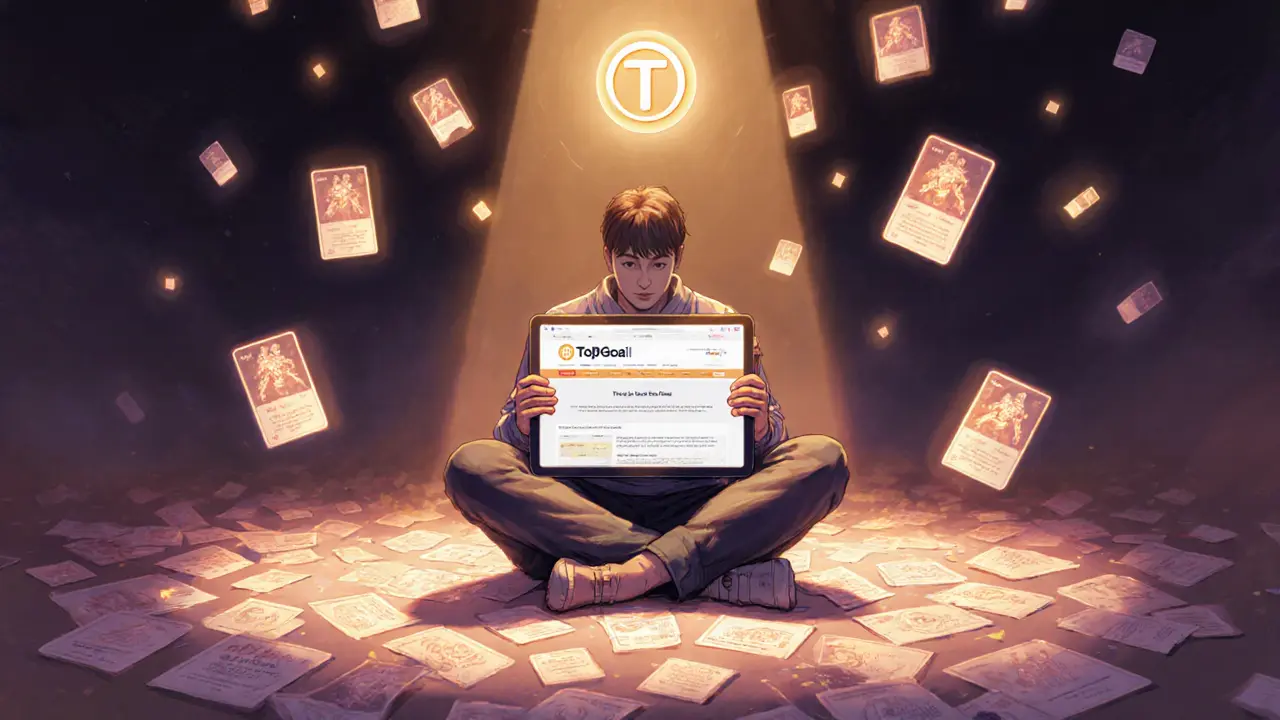 A fan surrounded by floating NFT cards, glowing with BNB Chain receipts under soft light.