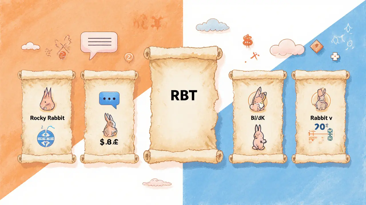 Comparison of four rabbit tokens; RBT appears empty while others show activity.