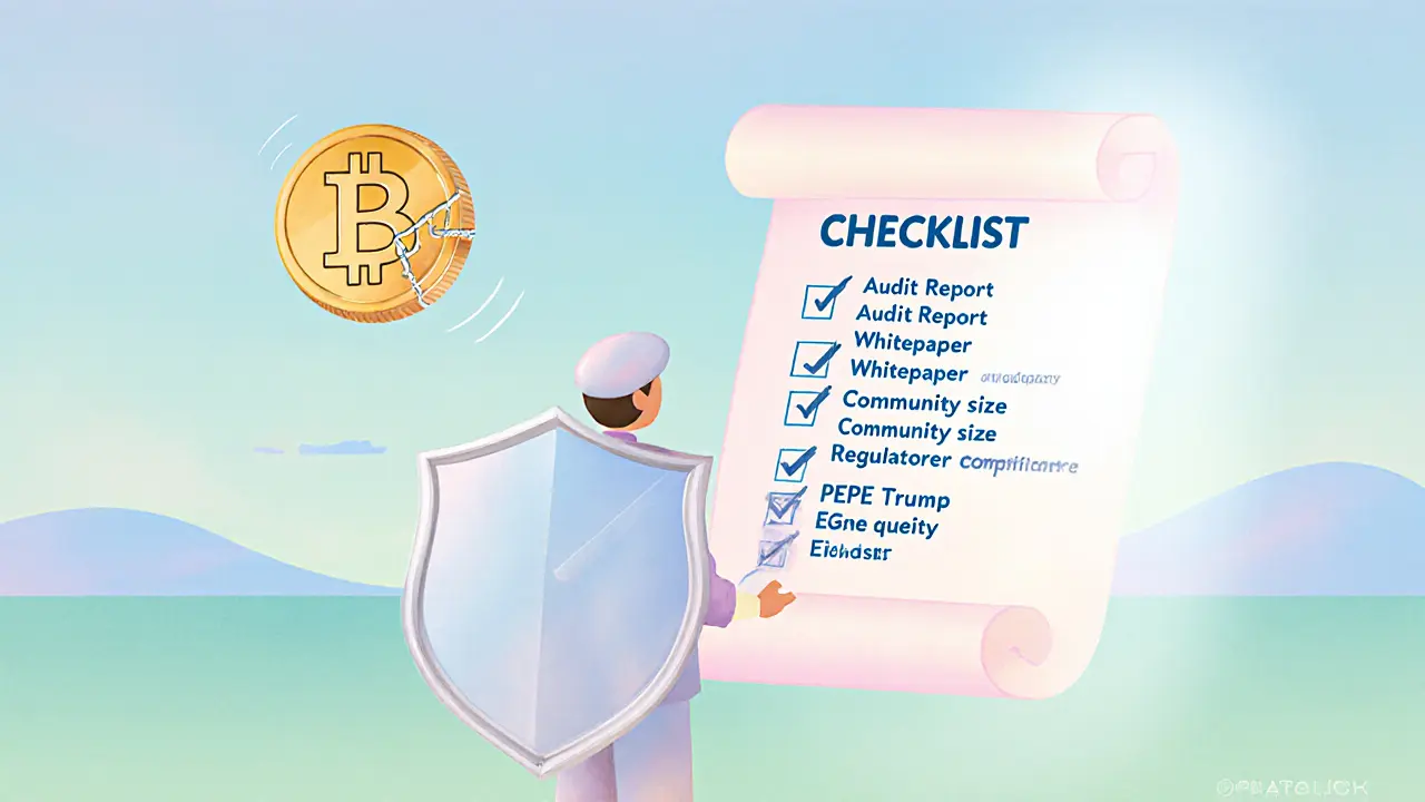 Person holding a shield while checking a crypto safety checklist, pastel drawing.