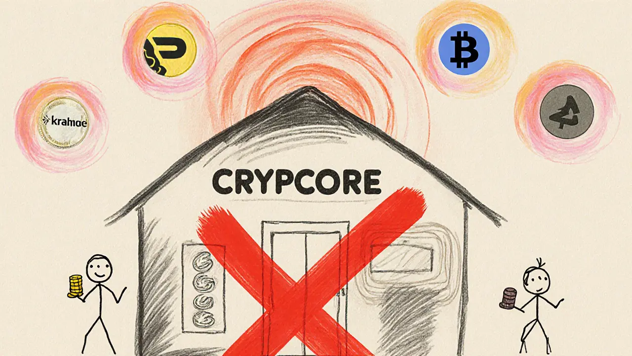 A child&#039;s naive drawing of a scam exchange crossed out, with real exchanges nearby in detail.