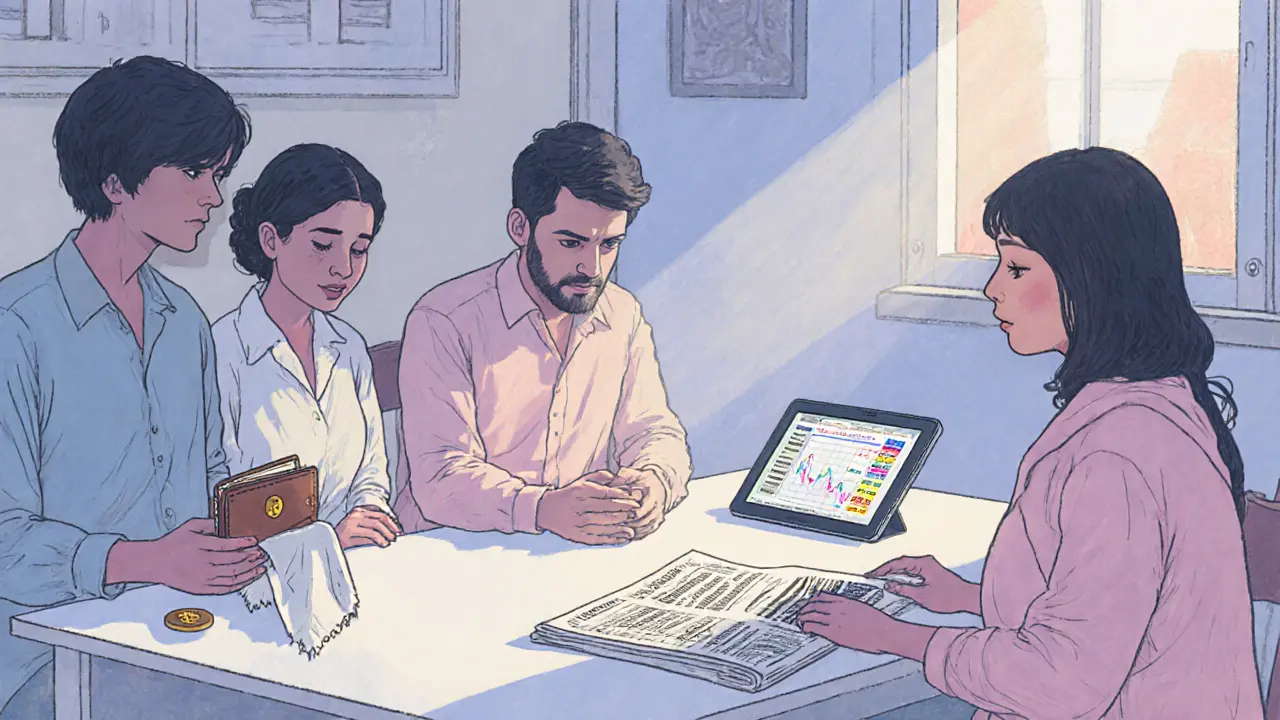 A family at home with a hidden hardware wallet, unaware of the quiet digital rebellion.