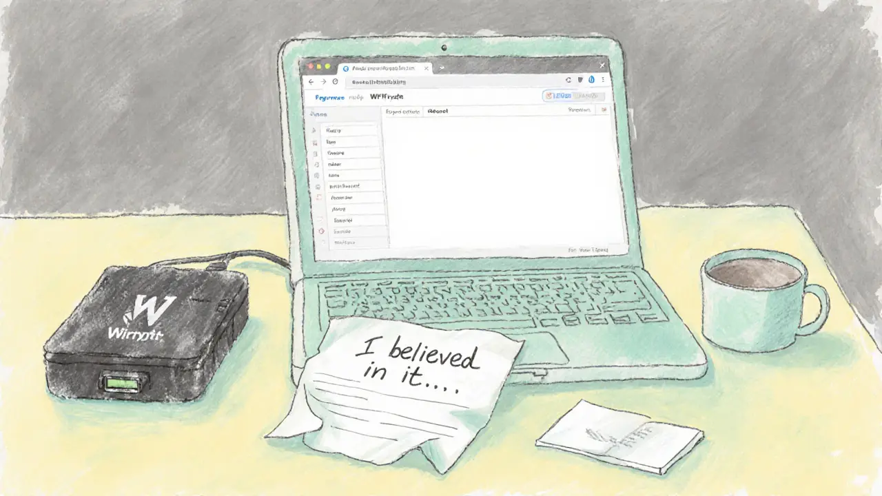 An abandoned Wicrypt device on a desk with a printed NFT and a note saying &#039;I believed in it.&#039;