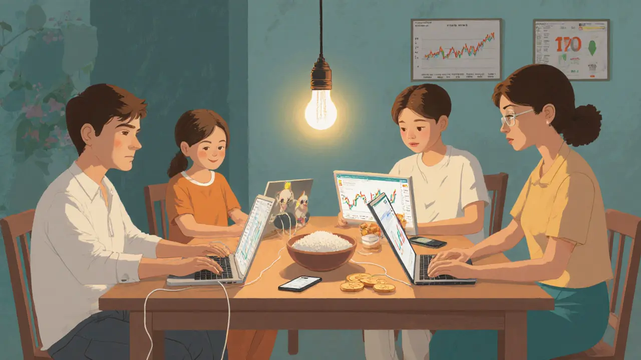 An Indonesian family manages multiple blockchain game accounts together, turning gaming into a shared household income.