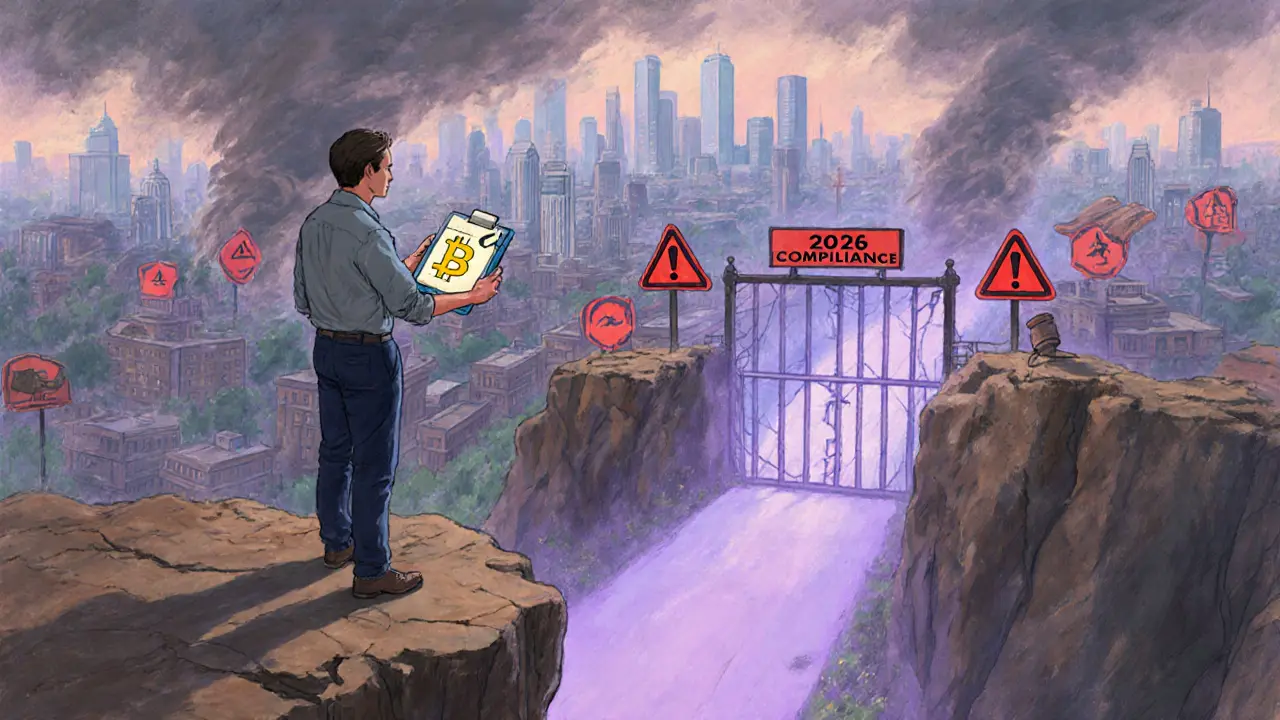 Crypto founder at cliff&#039;s edge holding ledger, facing storm of regulatory warnings with a path to compliance ahead