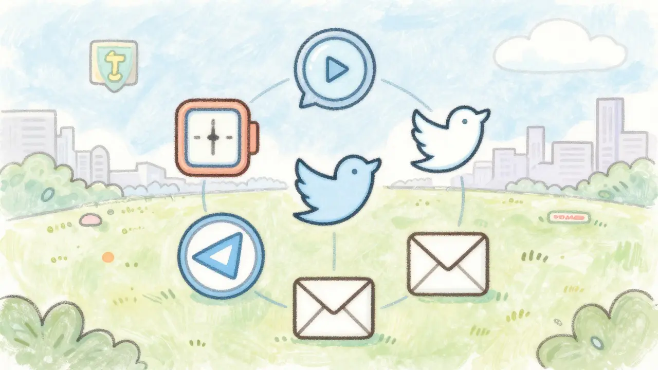 Five pastel icons representing the steps to claim DVI tokens: watchlist, Twitter, Telegram, retweet, and email.