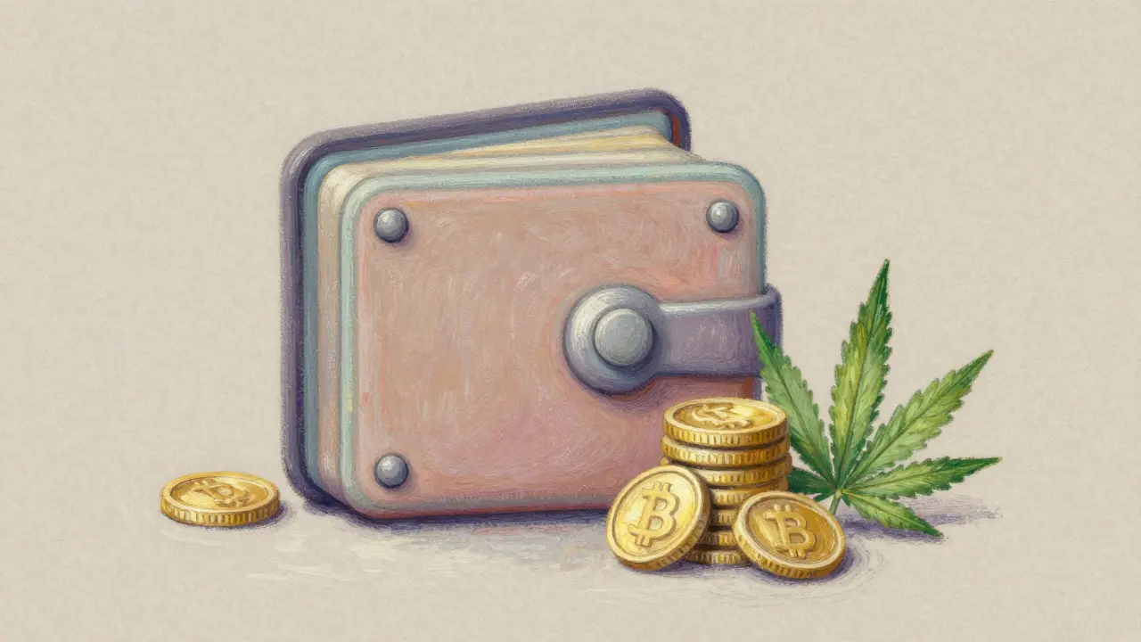 Pastel art showing a secure digital wallet icon next to coins and a leaf.