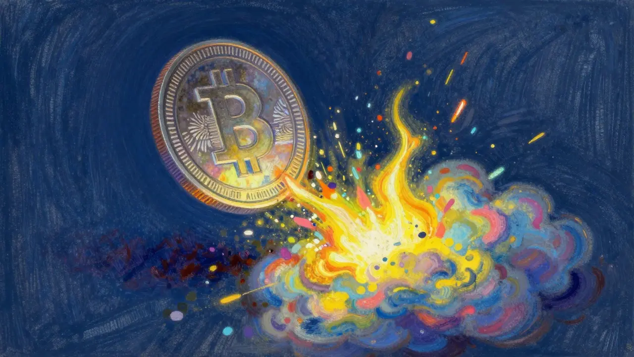A digital token dissolving into colorful paint on a canvas
