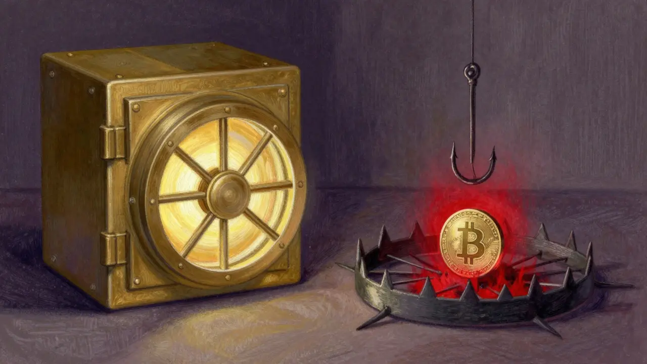 Comparison between a secure digital vault and a deceptive fishing hook