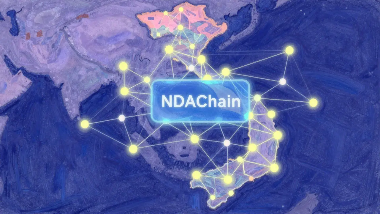 Pastel drawing of a glowing digital network map of Vietnam integrating into a central hub.