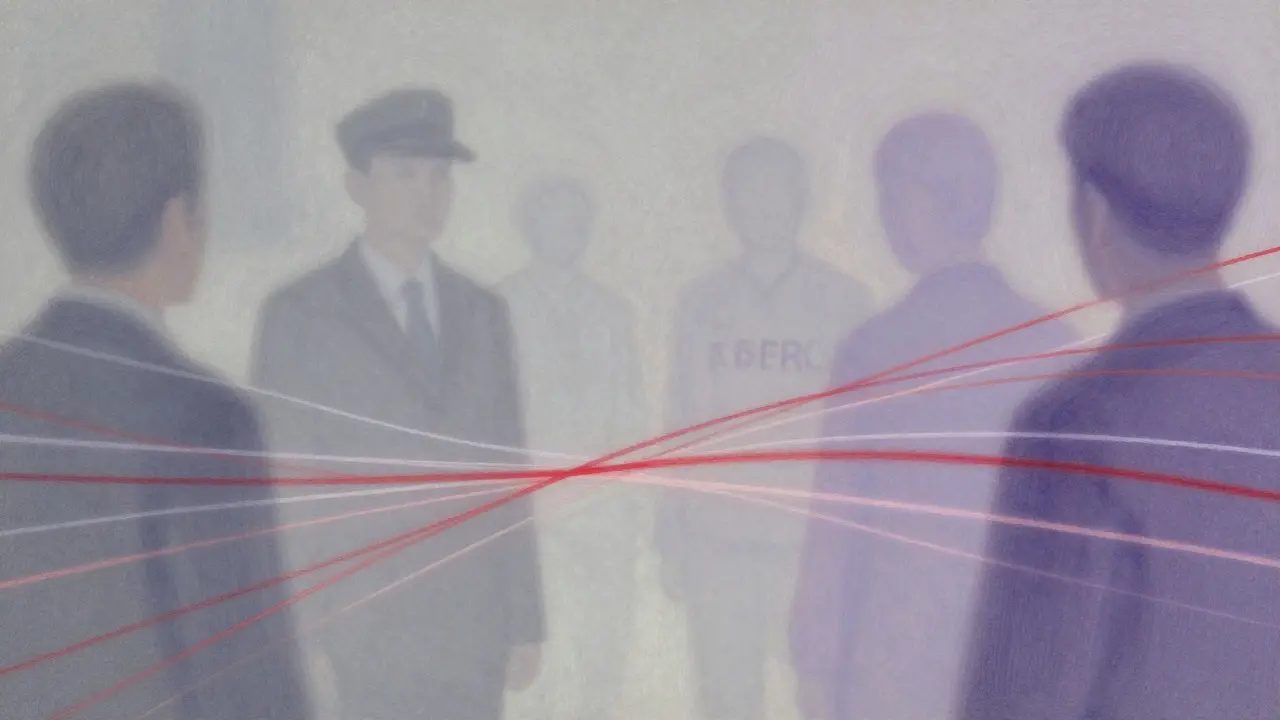 Abstract pastel art of digital surveillance and blocked crypto flows