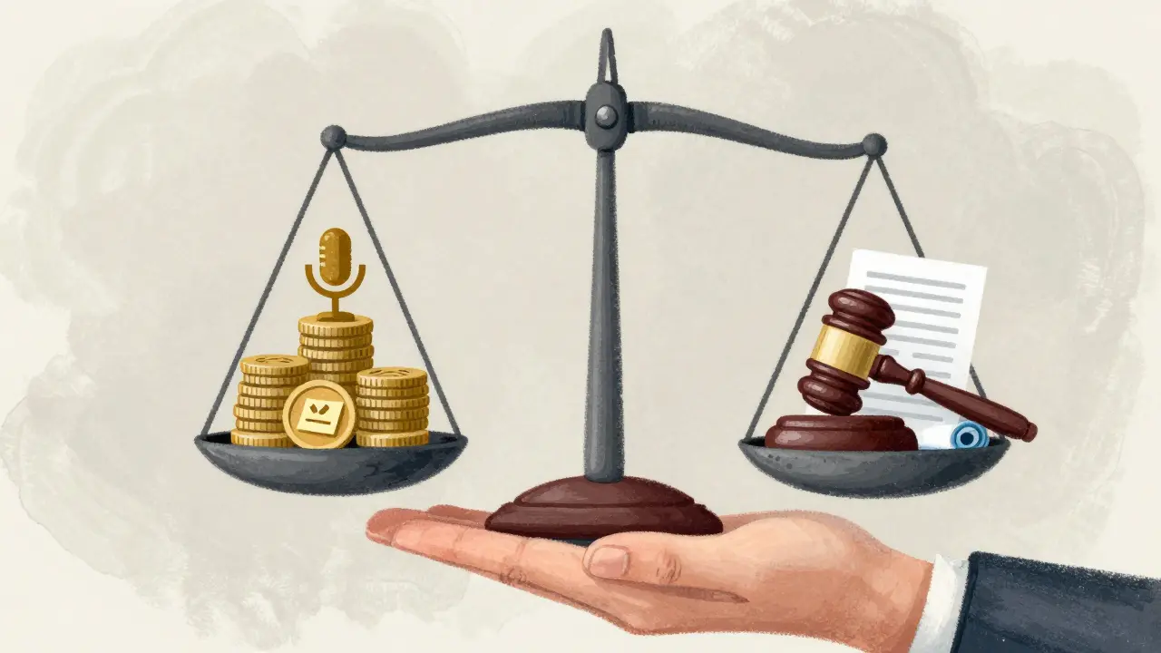 Balanced scale showing token utility versus legal regulation in pastel