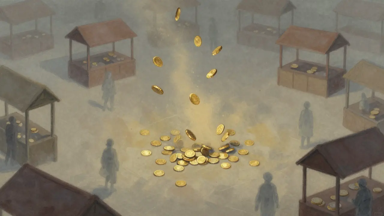 Fading gold coins symbolizing economic crash