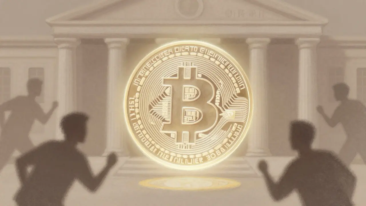 Glowing digital yuan coin overshadowing private cryptocurrencies