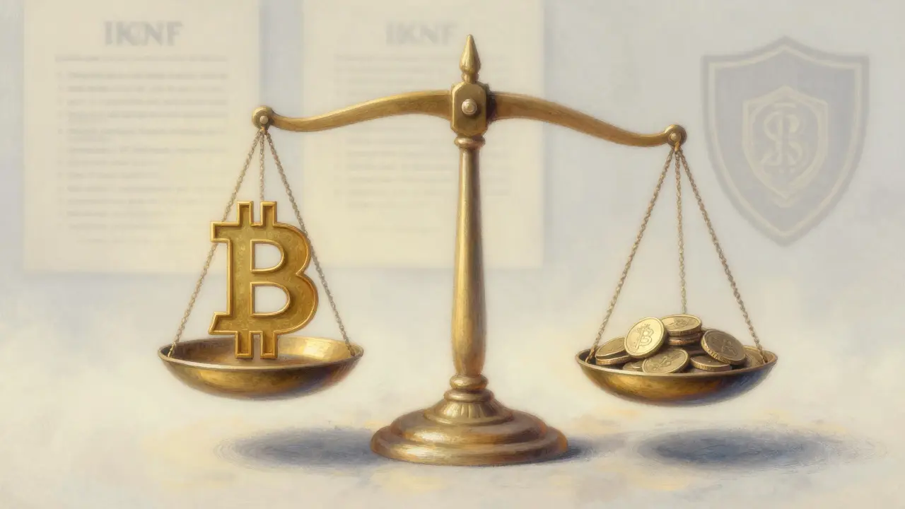 Pastel drawing of a scale balancing Bitcoin against fee coins