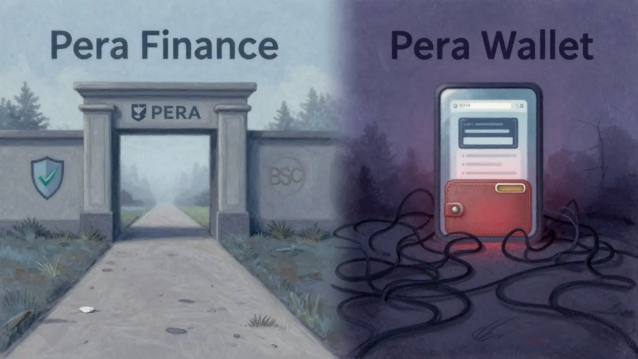 Pastel illustration contrasting safe verified crypto paths with scam traps