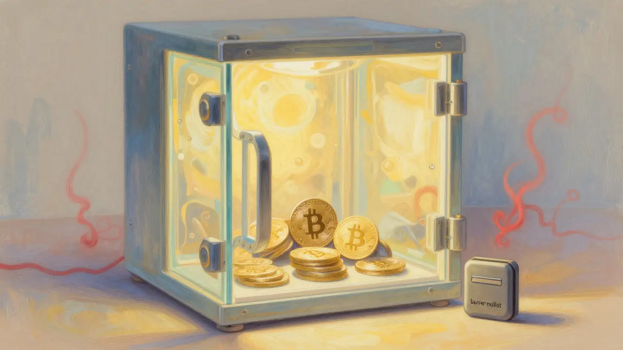 Pastel illustration of secure digital vault protecting crypto assets