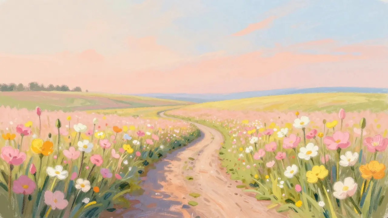 Soft pastel illustration of a peaceful path symbolizing patience and safety.