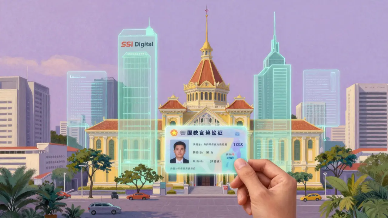 Future Hanoi skyline with digital identity and local crypto exchanges