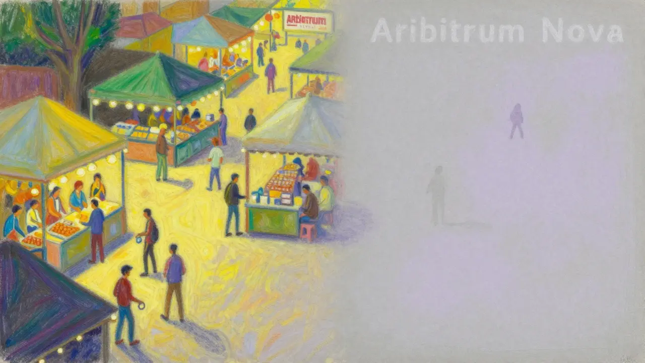Pastel art contrasting a busy market with an empty space to show liquidity differences