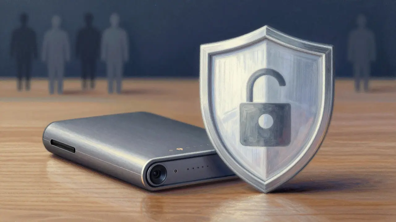 Pastel art of a hardware wallet with a protective security shield