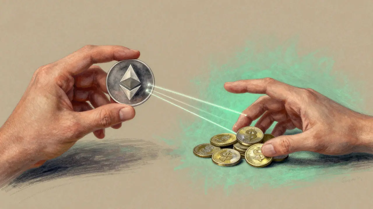 Pastel art showing cross-chain borrowing via invisible threads