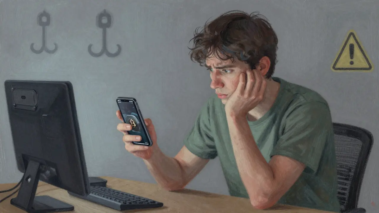 Pastel drawing of a person holding a hardware wallet, highlighting crypto security risks