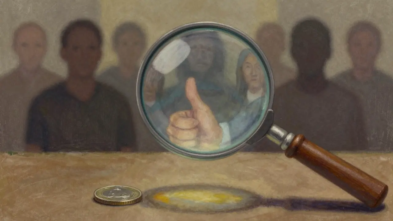 Pastel drawing of magnifying glass over blurry crowd reviews