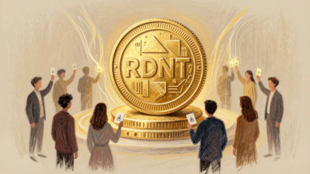 Pastel illustration of RDNT token with voting community