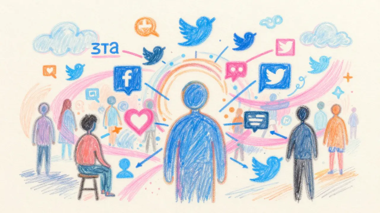 Soft pastel art showing abstract social media connections and viral growth