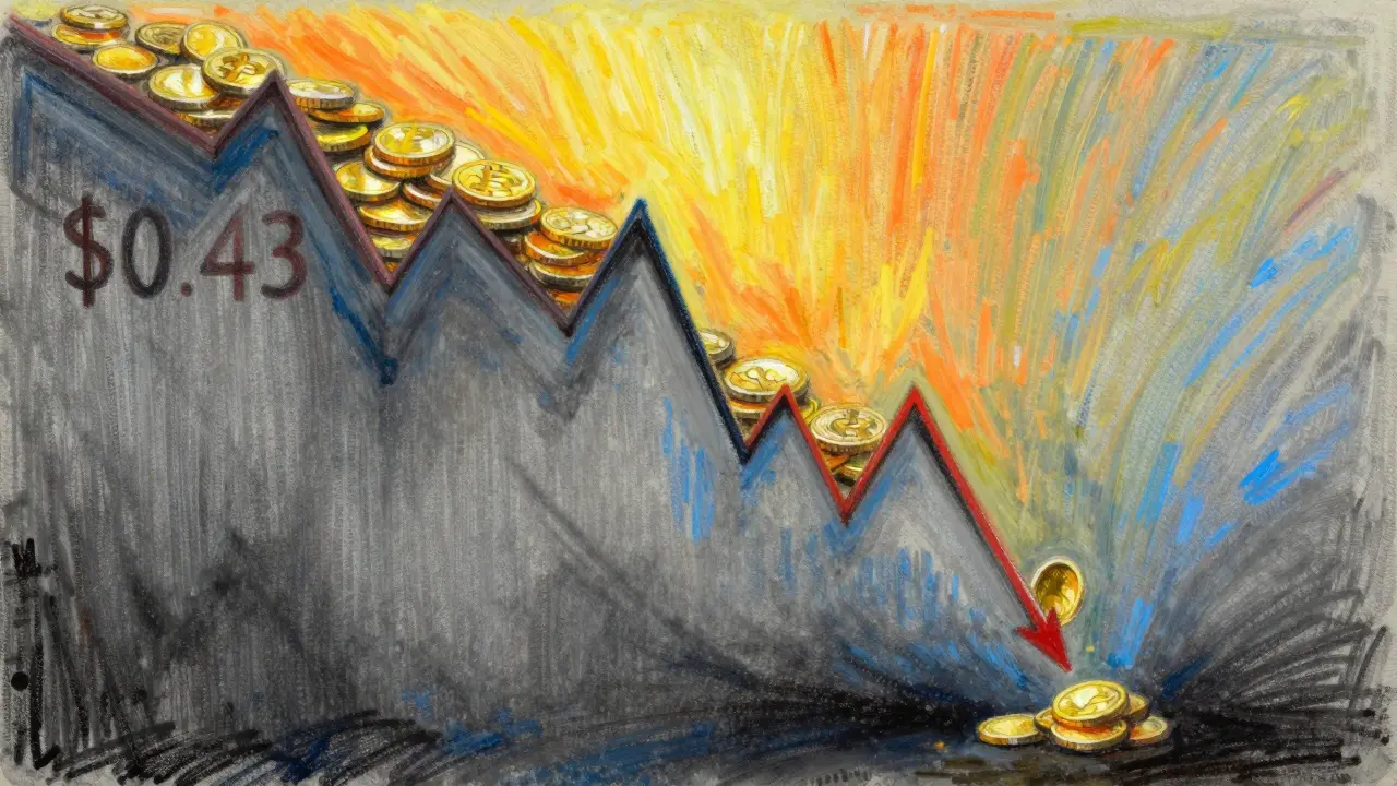Abstract pastel art showing a steep decline in crypto value