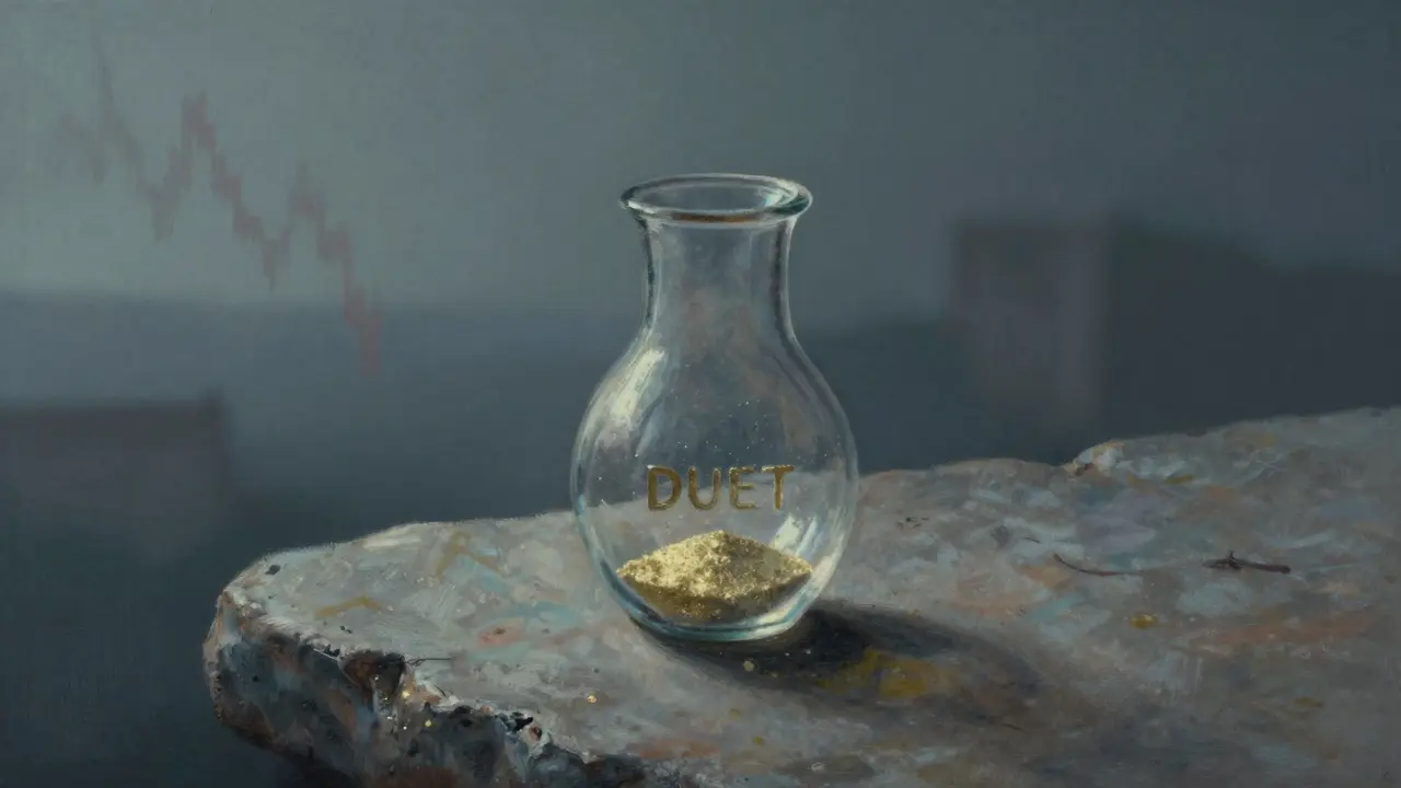 Pastel art of a small glass vial with gold dust, representing low token value.