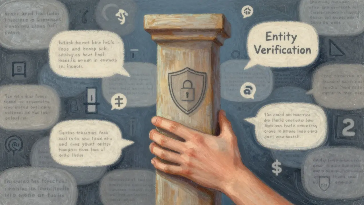 Pastel art of hand grasping secure pillar amidst chaotic digital noise
