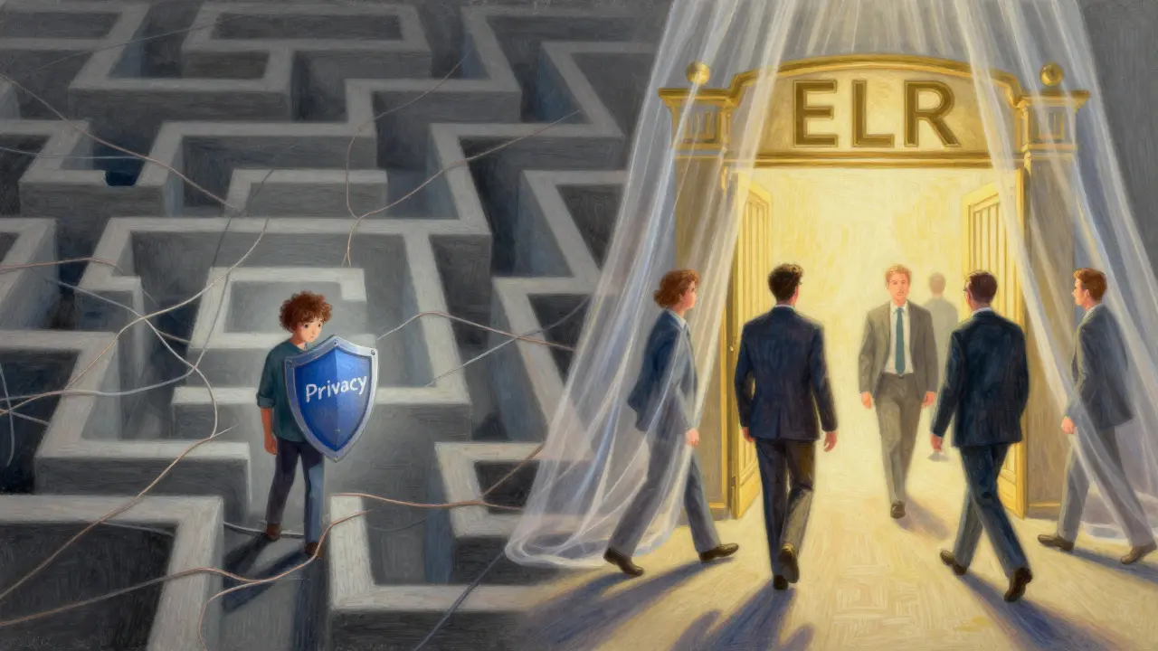 Pastel art showing risky P2P maze vs safe corporate crypto gate