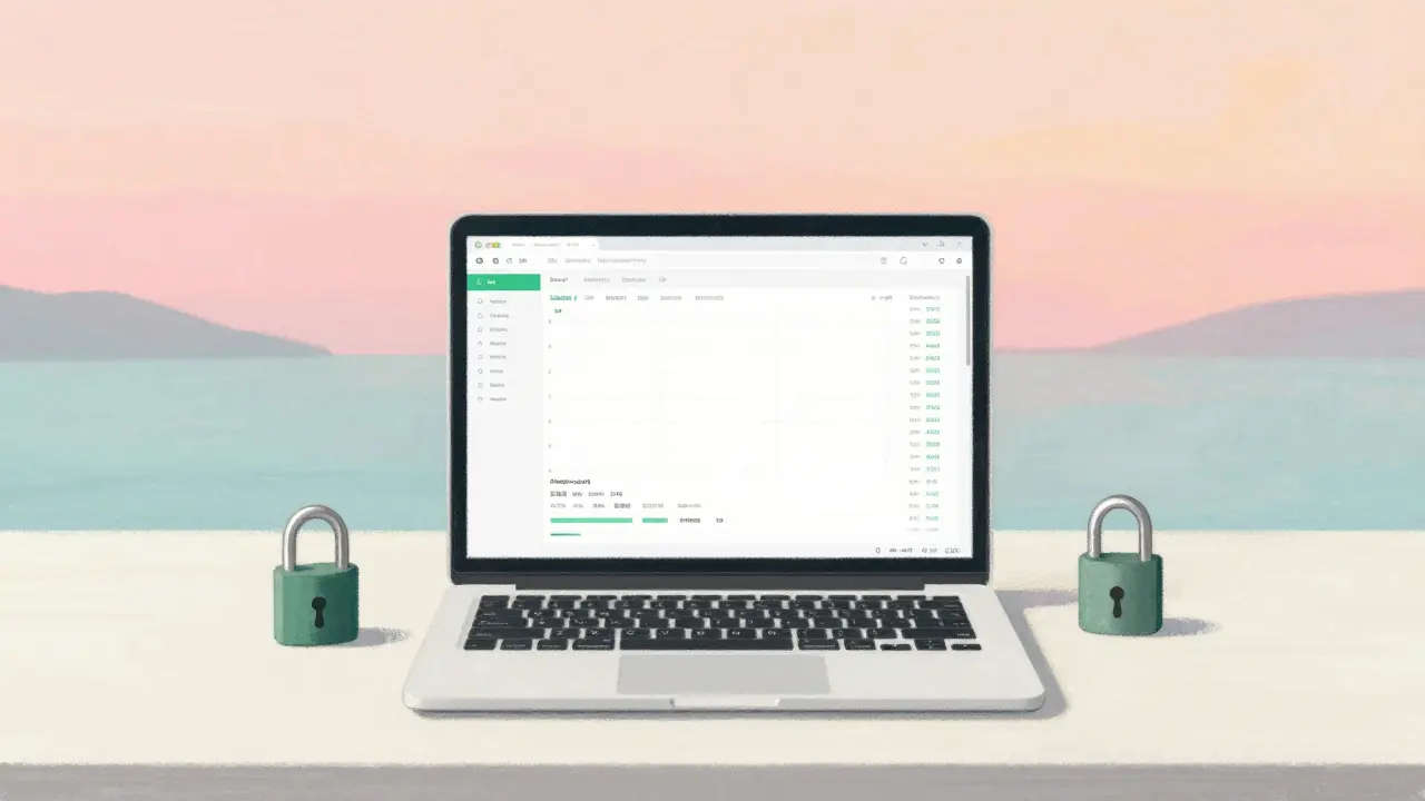 Pastel illustration of a clean, secure crypto trading desk