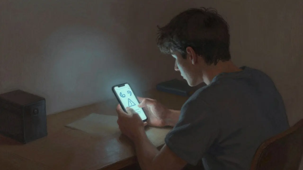 Person checking risky crypto trade on phone in dim light