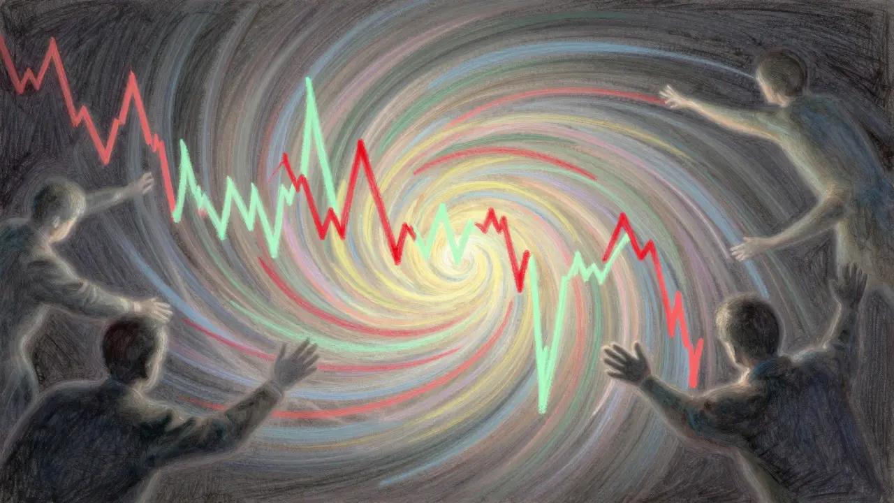 Abstract pastel art showing chaotic swirls representing extreme market volatility