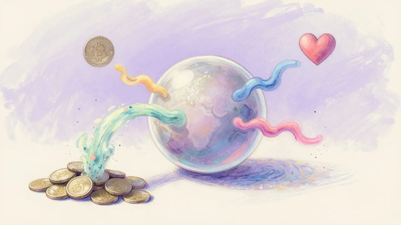 Abstract pastel illustration showing token distribution and burning mechanisms