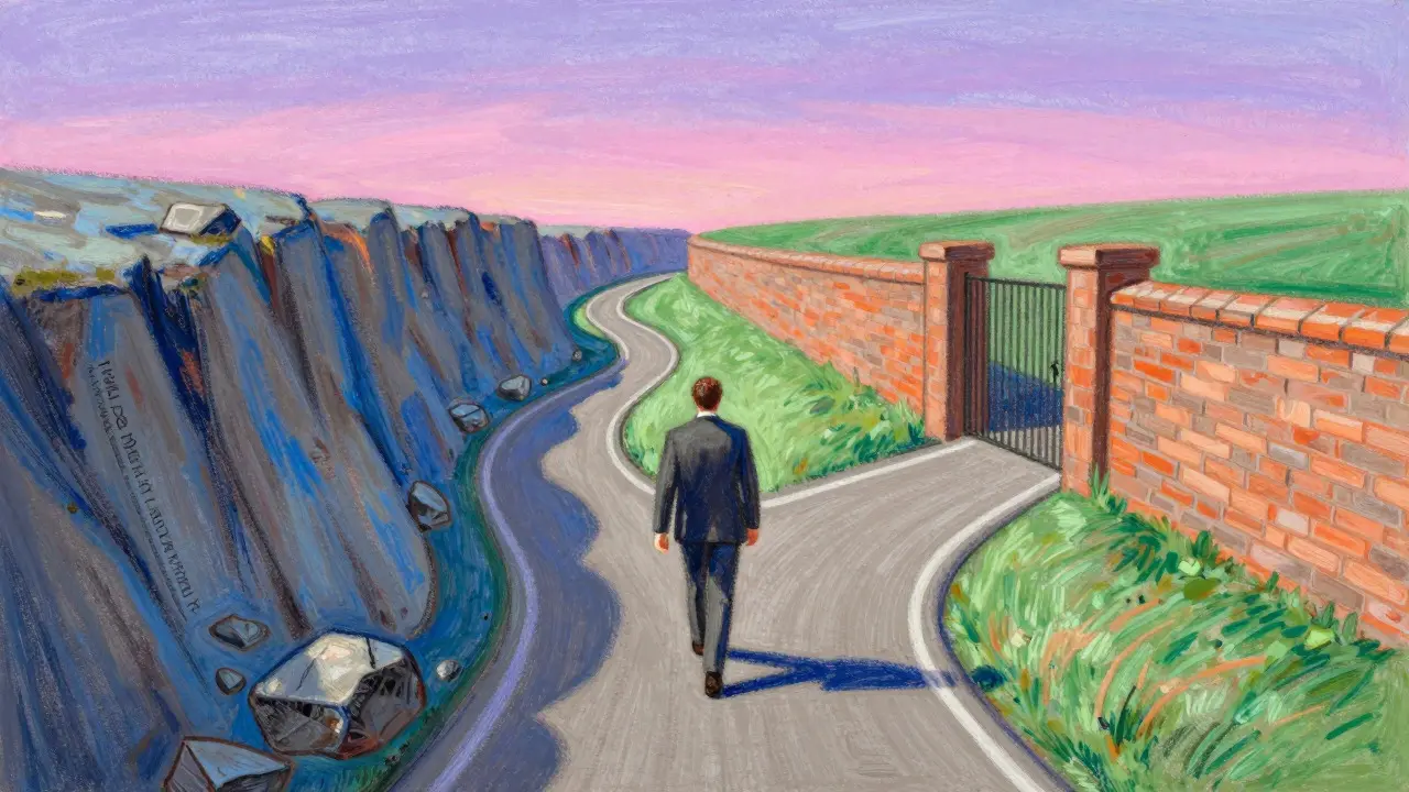 Pastel art of a trader choosing between risky and compliant regulatory paths