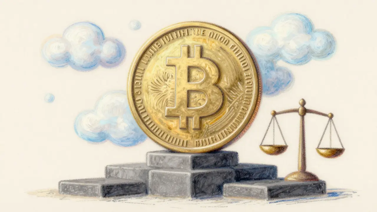 Pastel illustration of a stablecoin supported by a solid reserve foundation