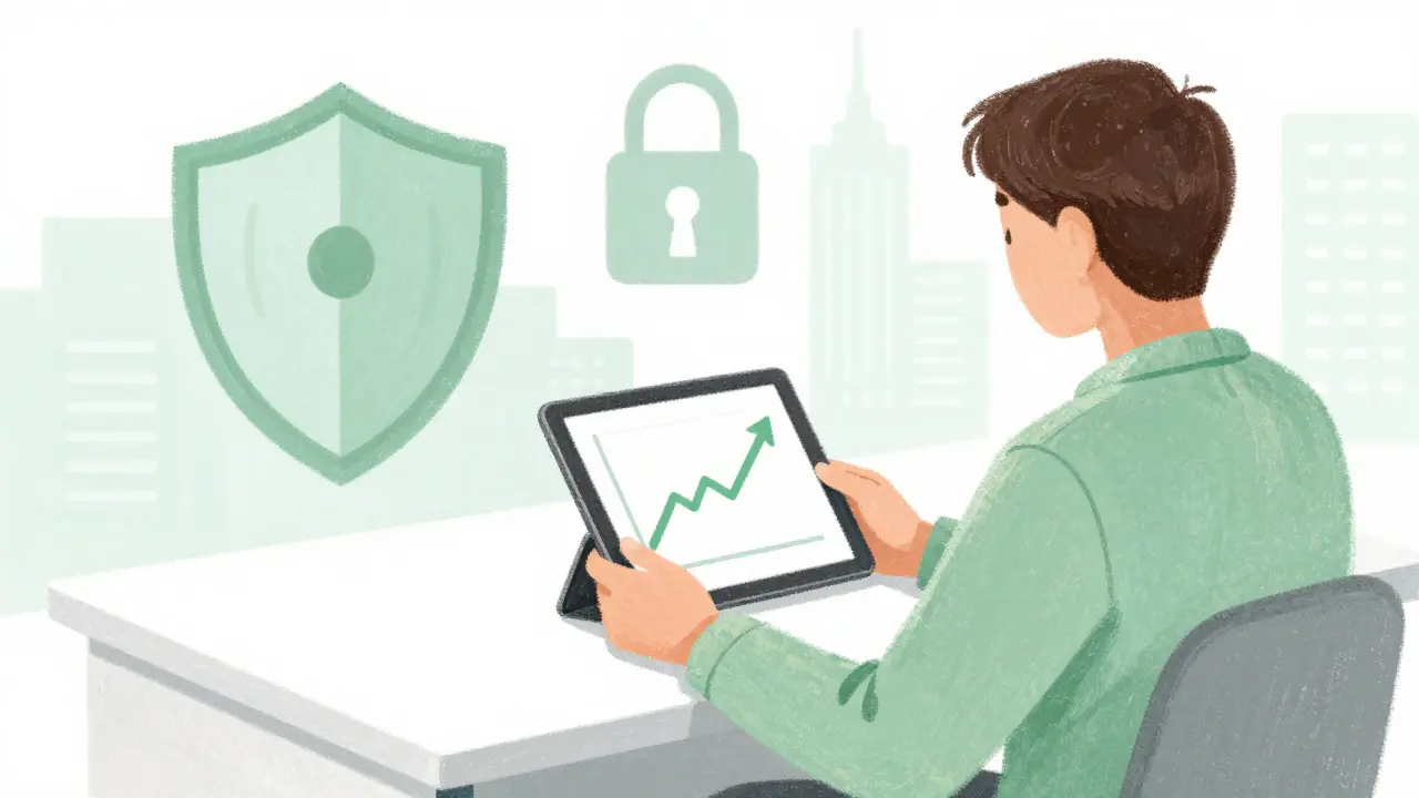 Pastel illustration of secure, regulated crypto trading