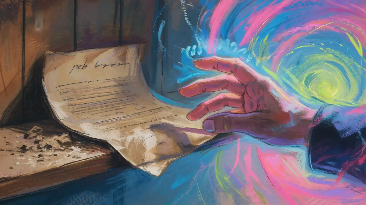 Hand moving from dusty documents to vibrant digital monitoring swirl
