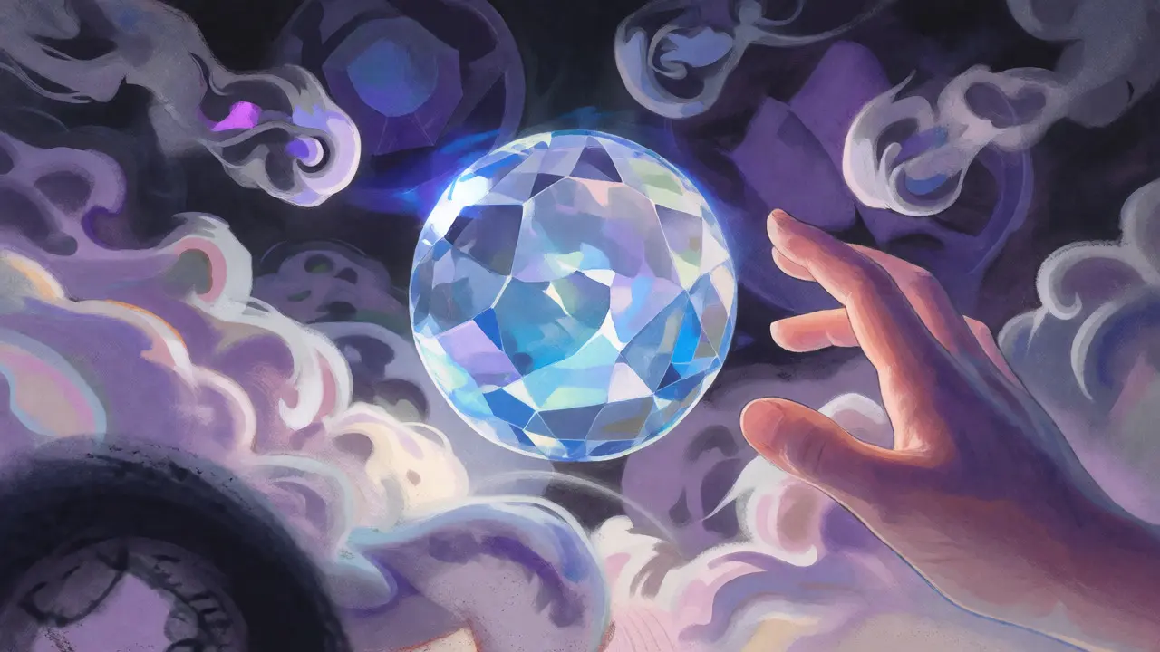 Pastel illustration showing a clear crystal sphere surrounded by smoky, confusing shapes.