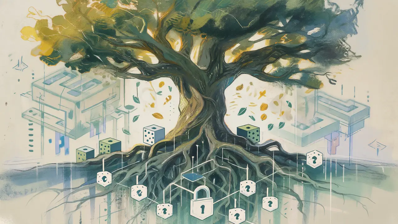 Stable tree rooted in blockchain blocks symbolizing secure crypto trading